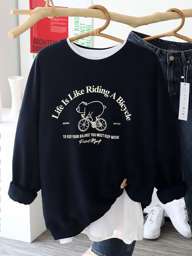 남자 맨투맨 오버핏 bicycle 커플 가을 프린팅 티셔츠 남녀공용 빅사이즈